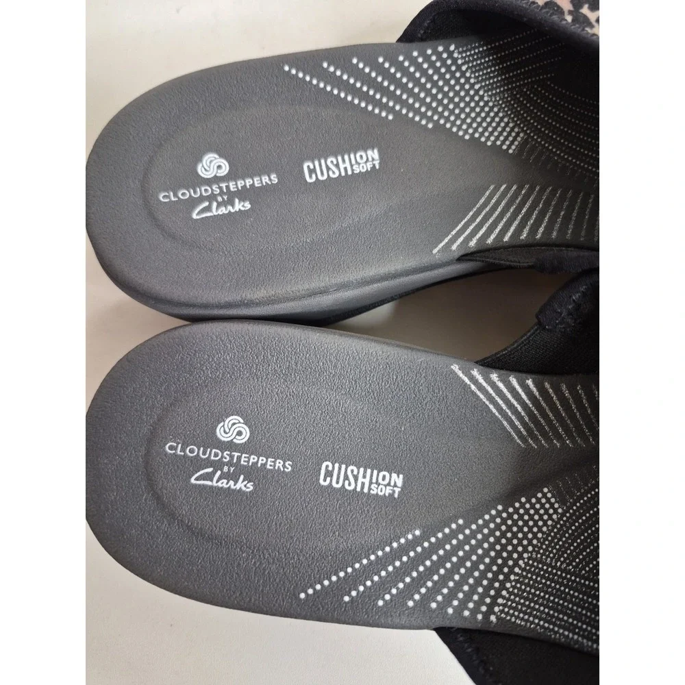 Cloudsteppers by Clarks Sandals Womens 8 M Slide Leopard Print Wedge Black Gray‎